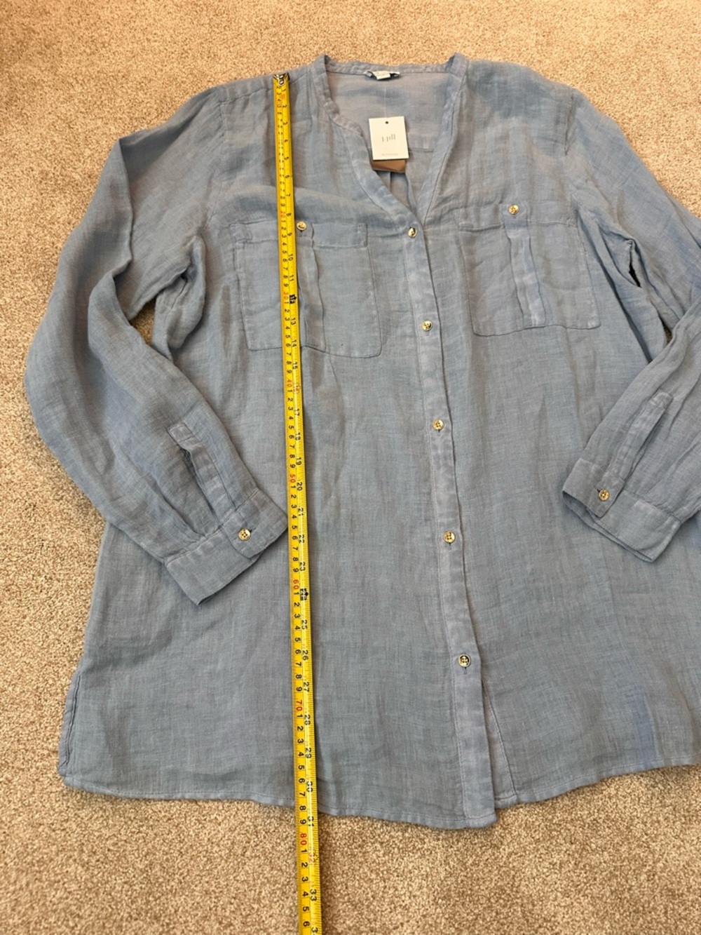 NWT J. Jill 100% Linen Blue Button Down Shirt Relaxed Fit Size Large Tall - Picture 10 of 11